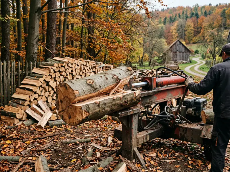 Łupanie drewna opałowego łuparką