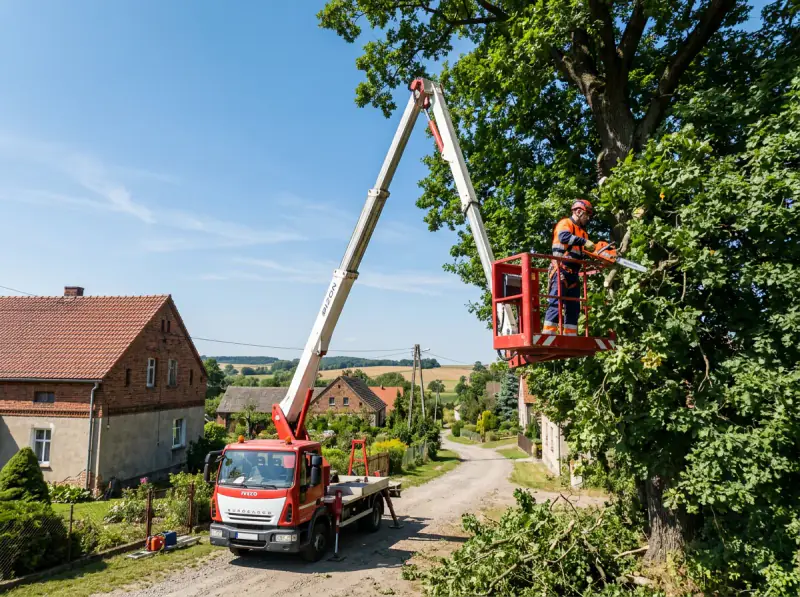 Samochód z podestem ruchomym przy pracy na wysokości